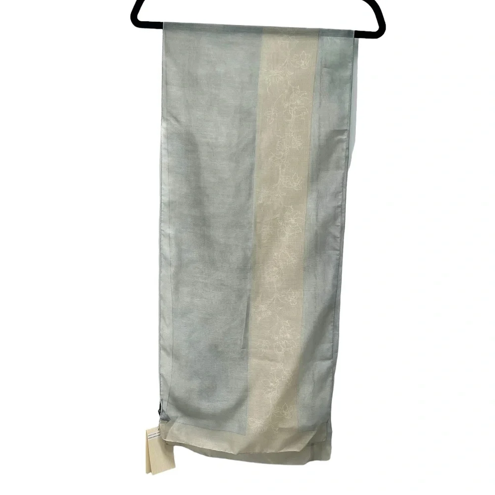 GIORGIO ARMANI LE COLLEZIONI CASHMERE/SILK BLUE & BEIGE FLORAL RECTANGLE SCARF